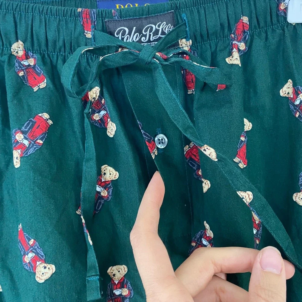 Polo Ralph Lauren Mens Green Polo Bear Pajama Pants Sleepwear Large L